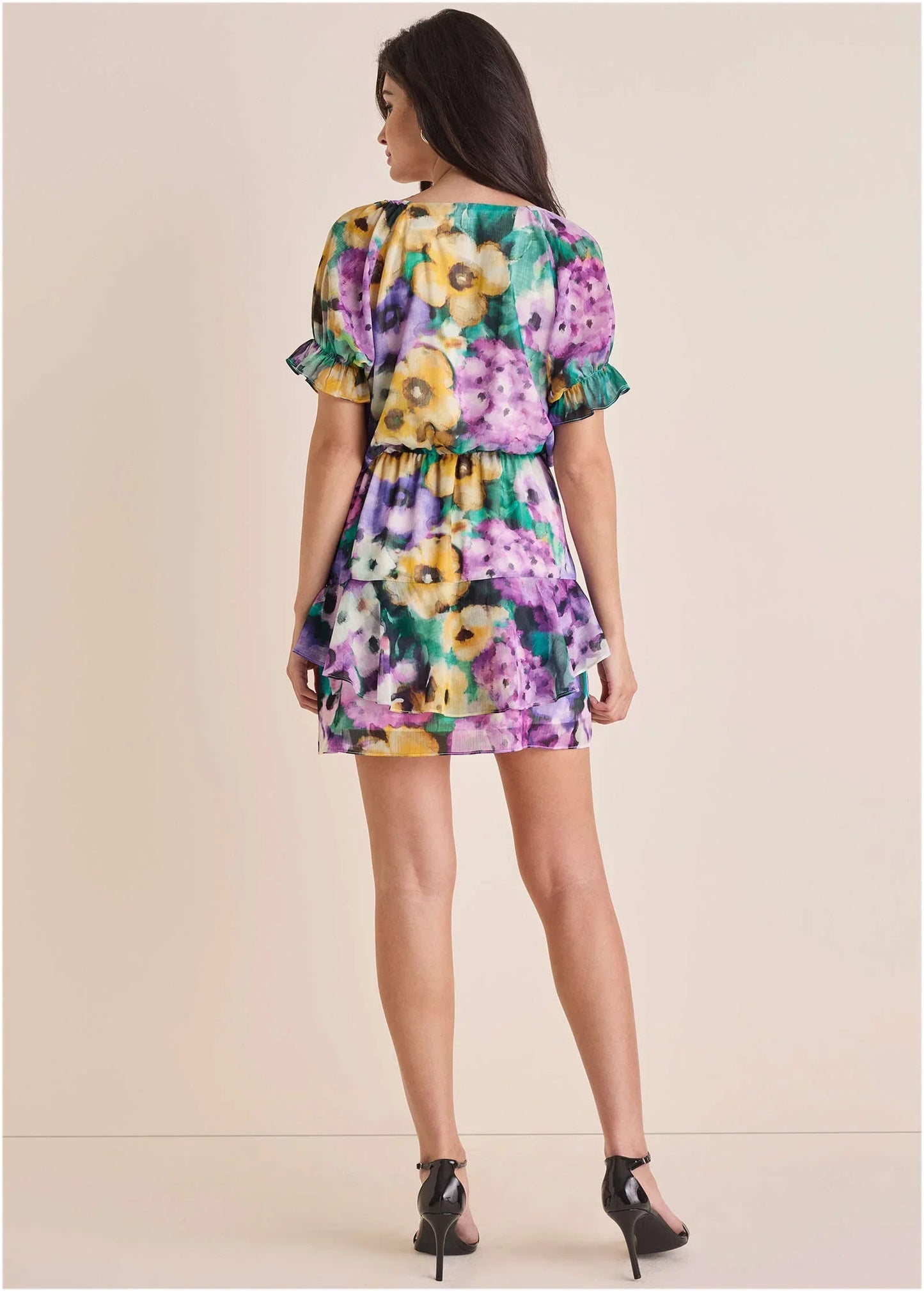 Floral Ruffle Mini Dress Monets Garden