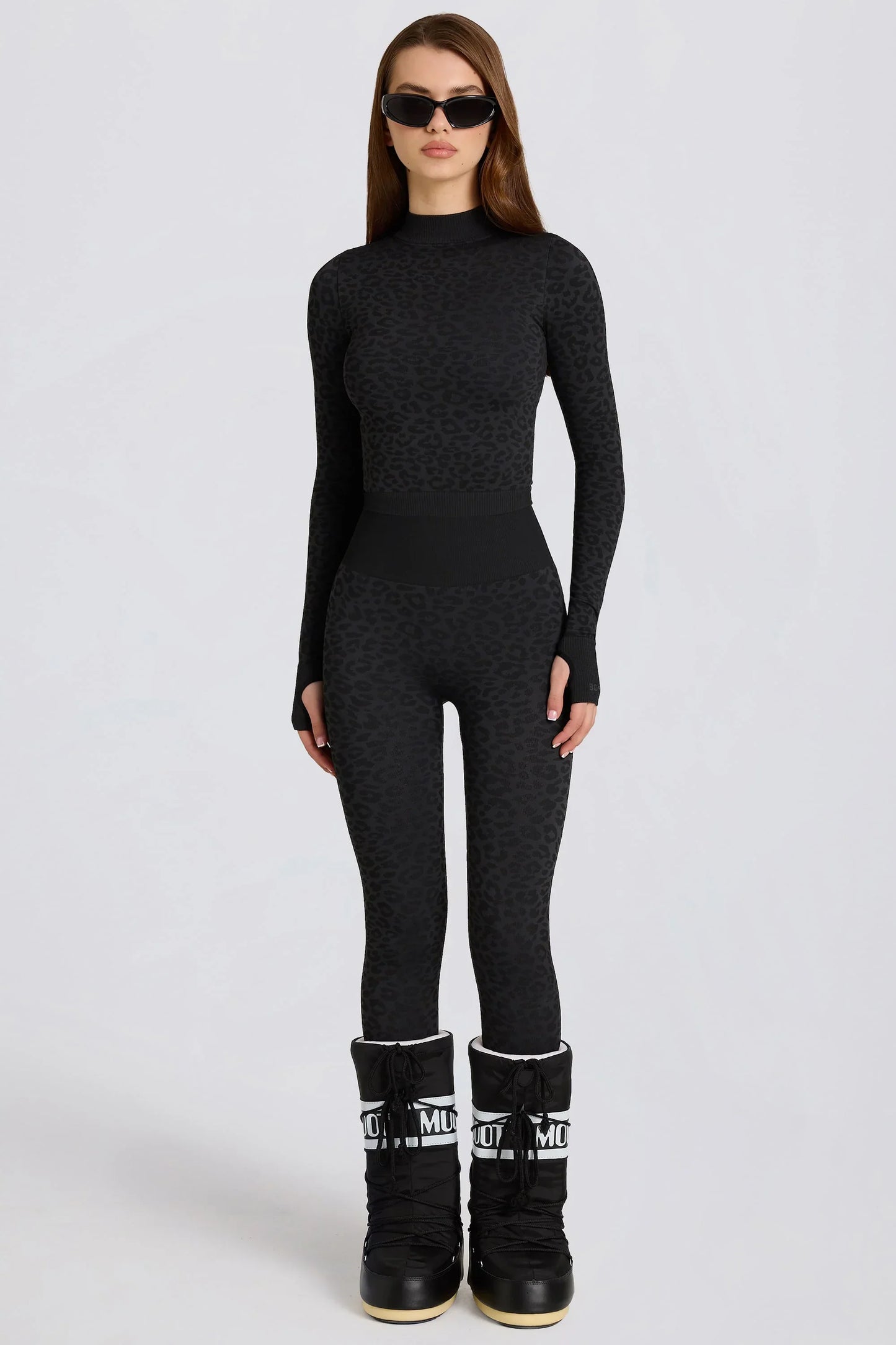 Thermal Base Layer Leggings in Black Leopard