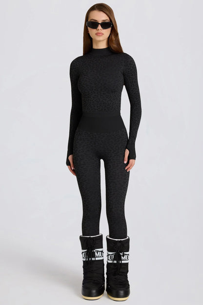 Thermal Base Layer Leggings in Black Leopard