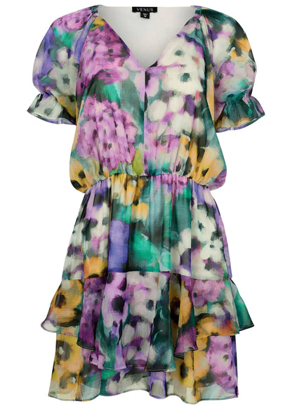 Floral Ruffle Mini Dress Monets Garden