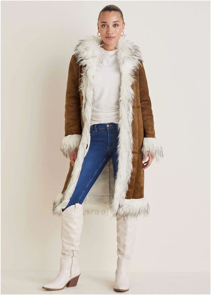 Faux Suede And Sherpa Coat Tan