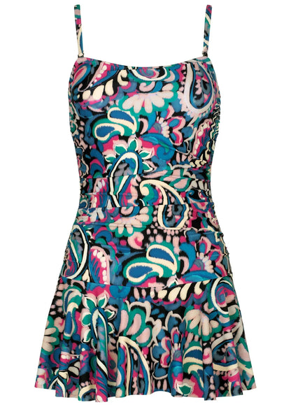 Venice Skirted Swim Dress Fuzzy Paisley