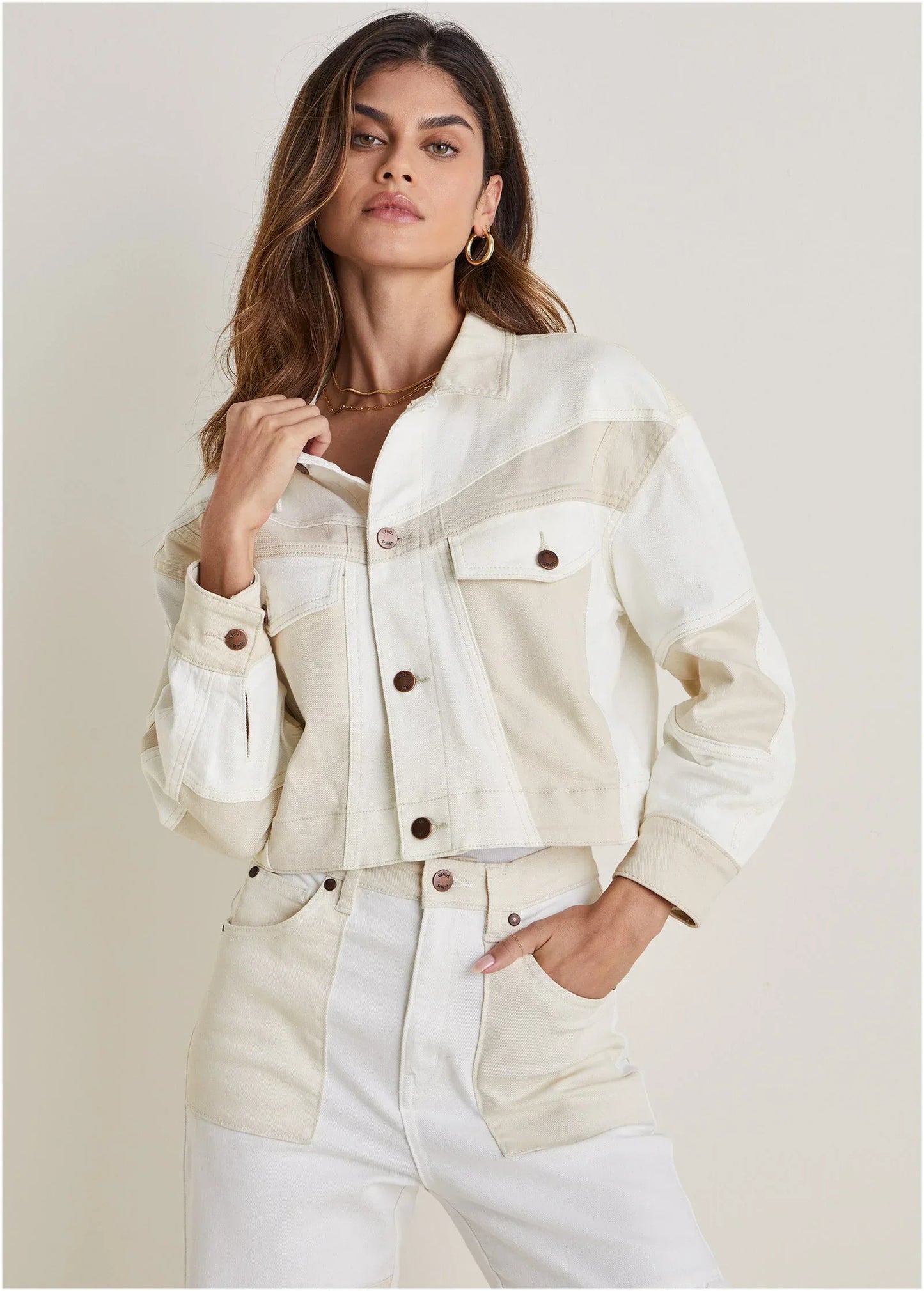 Patchwork Denim Jacket Whisper White Turtledove Combo
