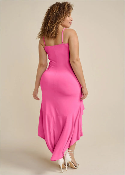 High Low Ruffle Dress Pink