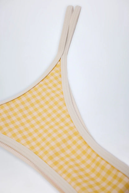 Double Strap Cheeky Bikini Bottoms in Yellow Gingham