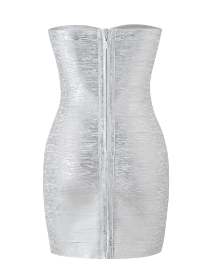 NIYA METALLIC BANDAGE DRESS LIQUID SILVER