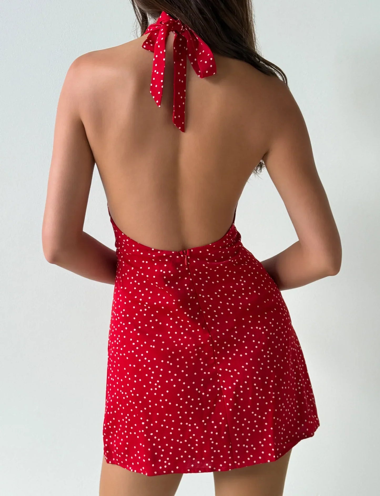 DYLAN HALTER MINI DRESS RED POLKA