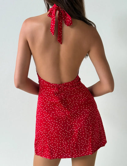 DYLAN HALTER MINI DRESS RED POLKA