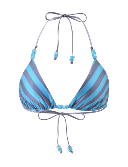 FINLEA REVERSIBLE BIKINI TOP BLUE GREY DOT AND STRIPE