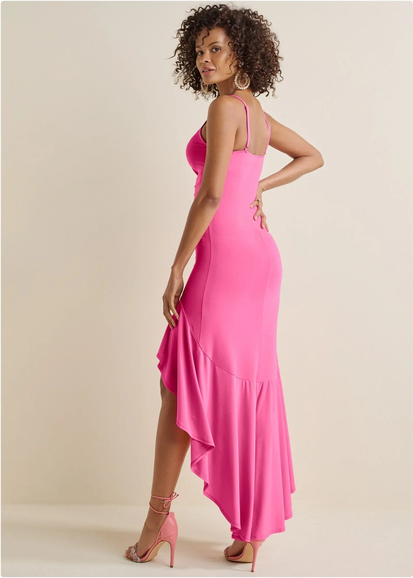 High Low Ruffle Dress Pink