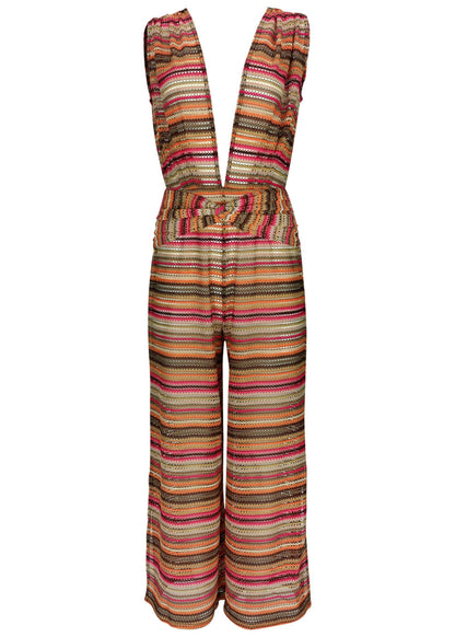 Crochet Cover Up Jumpsuit Raspberry Multi