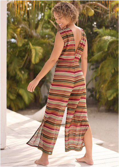 Crochet Cover Up Jumpsuit Raspberry Multi