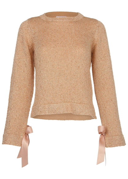 Glitter Knit Sweater Cream Tan