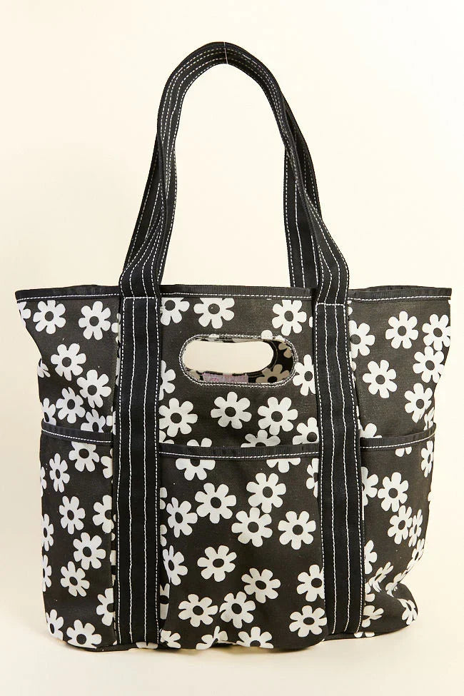 Daisy Daydreams Black Canvas Tote