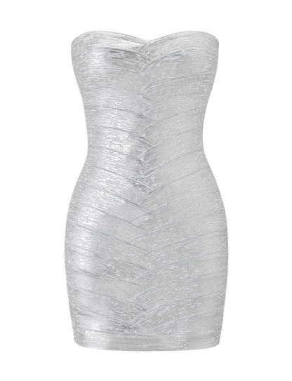 NIYA METALLIC BANDAGE DRESS LIQUID SILVER