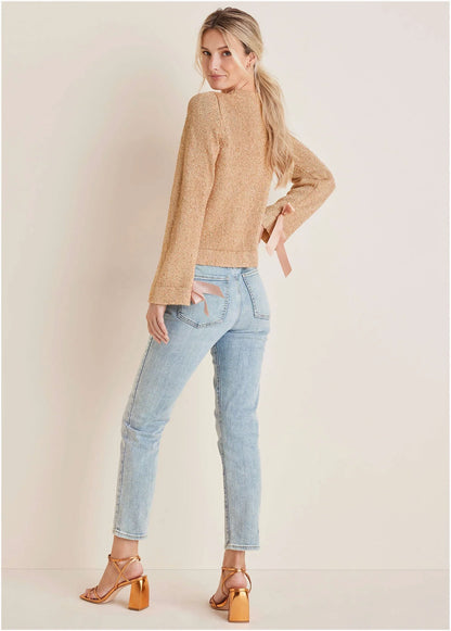 Glitter Knit Sweater Cream Tan