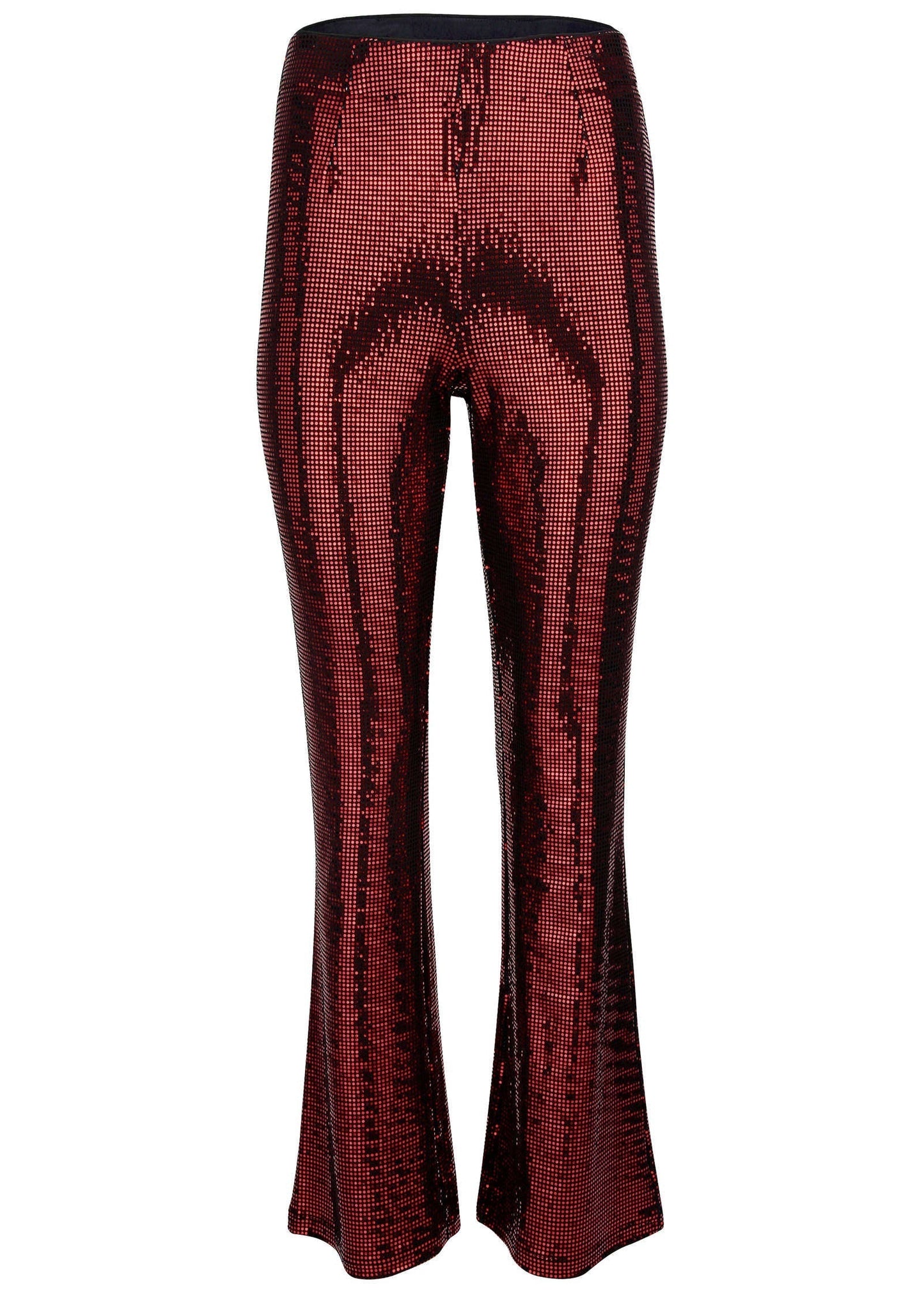 Sequin Flare Leg Pants Red Black
