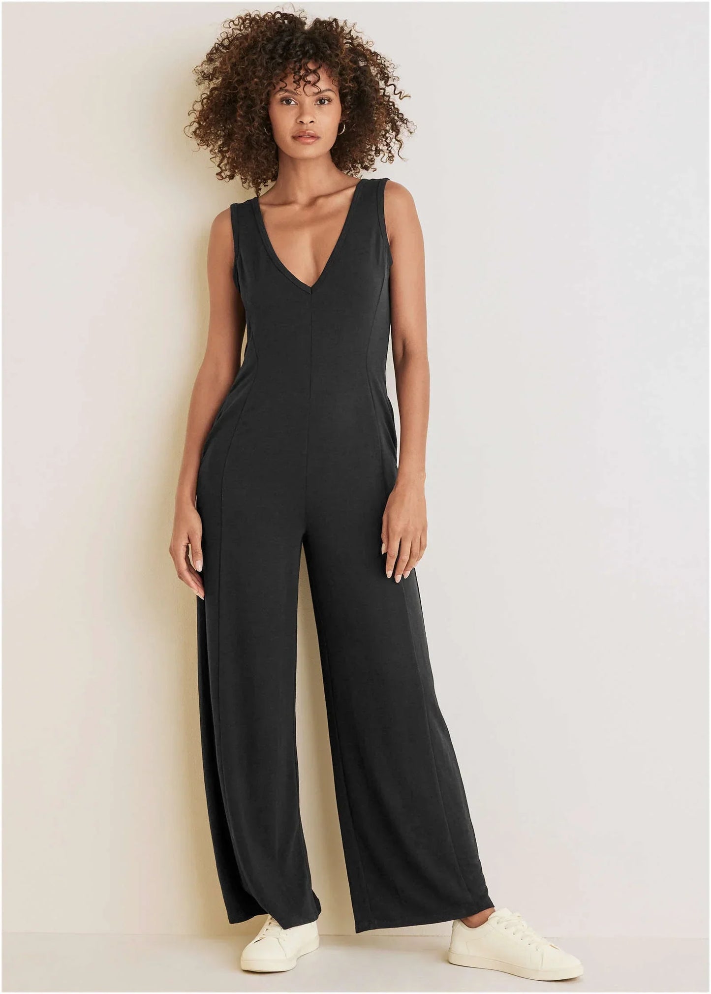 Relaxed V Neck Jumpsuit Jet Black
