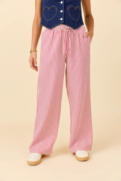 Amanda Pink Textured Striped Pants