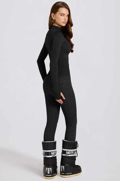 Thermal Base Layer Leggings in Black Leopard
