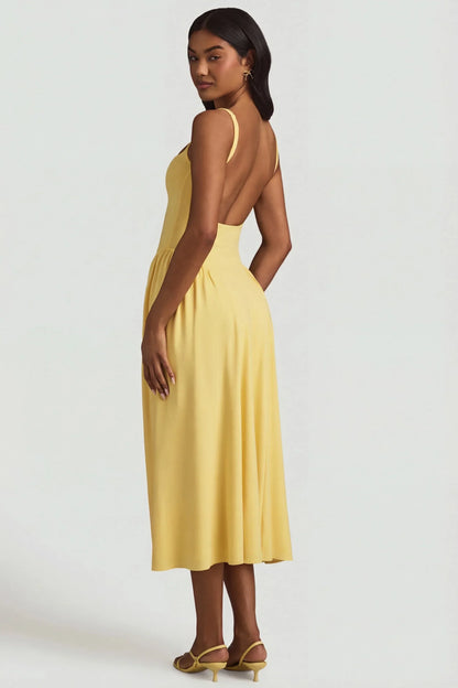 Modal A Line Midaxi Dress in Pastel Yellow
