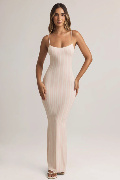 Modal Scoop Neck Strappy Maxi Dress in Stripe Print