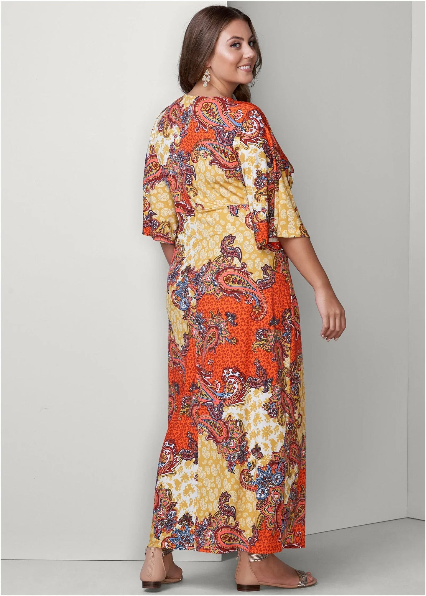 Twist Front Maxi Dress Orange Multi