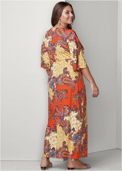 Twist Front Maxi Dress Orange Multi