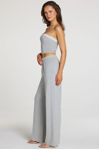 Modal Mid Rise Wide Leg Trousers in Grey Marl