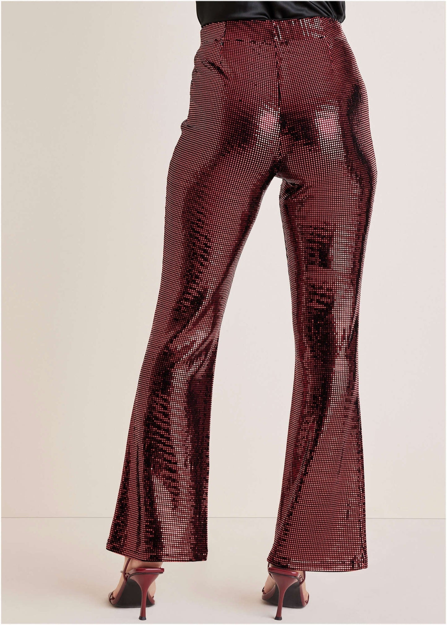 Sequin Flare Leg Pants Red Black