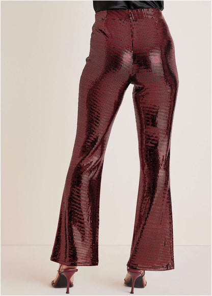 Sequin Flare Leg Pants Red Black