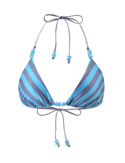 FINLEA REVERSIBLE BIKINI TOP BLUE GREY DOT AND STRIPE