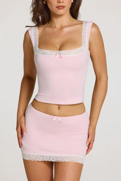 Modal Lace Trim Top in Baby Pink