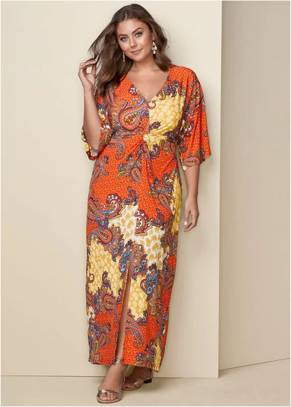 Twist Front Maxi Dress Orange Multi