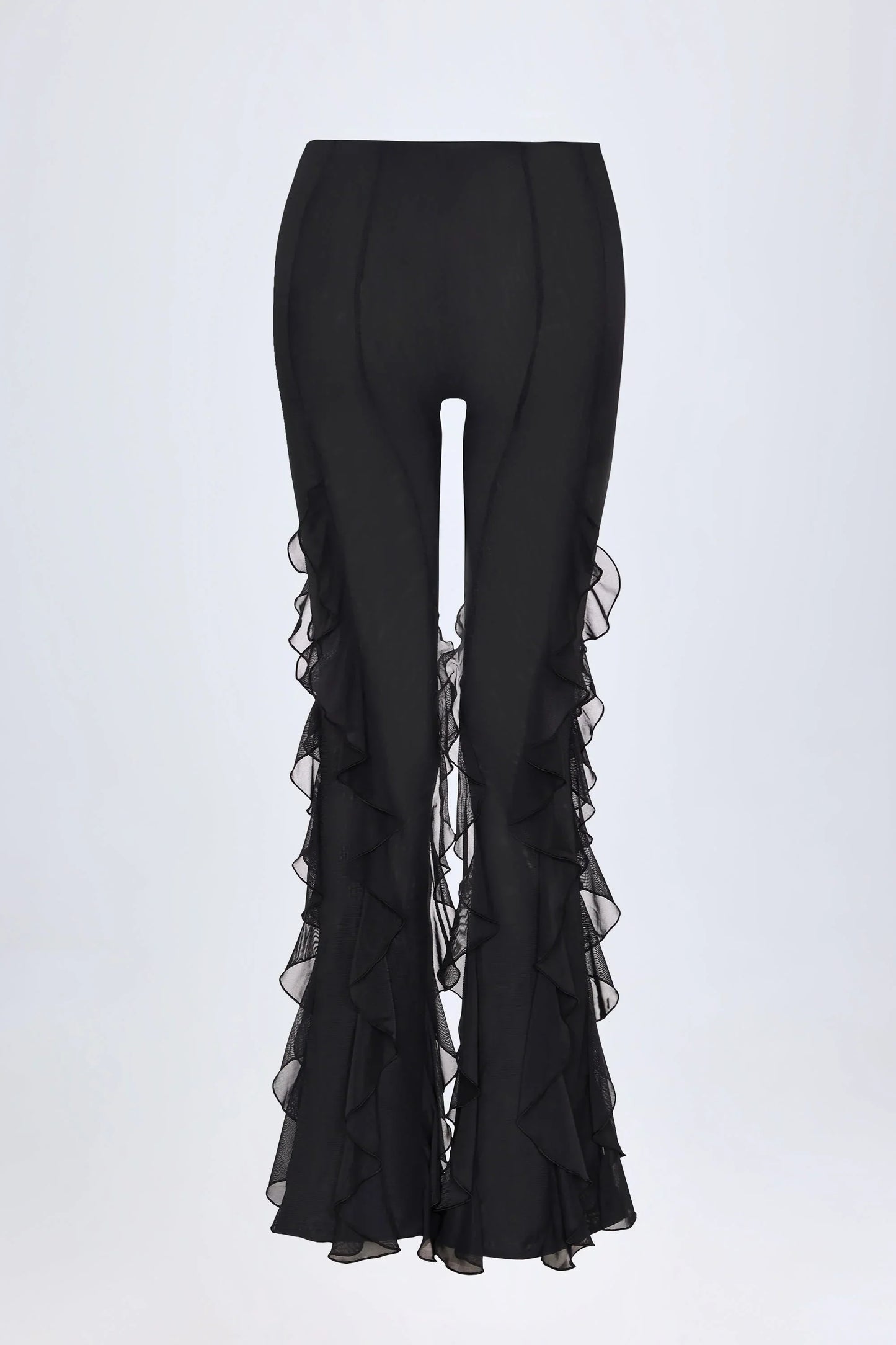 Ruffled Mid Rise Flared Trousers in Black
