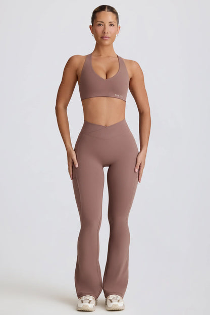 Soft Active V Waist Pocket Flared Leggings in Mocha