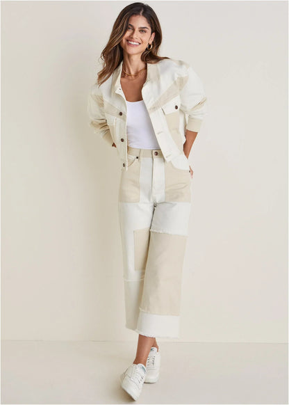 Patchwork Denim Jacket Whisper White Turtledove Combo