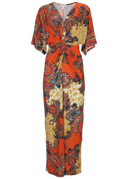 Twist Front Maxi Dress Orange Multi