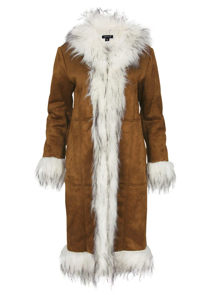Faux Suede And Sherpa Coat Tan